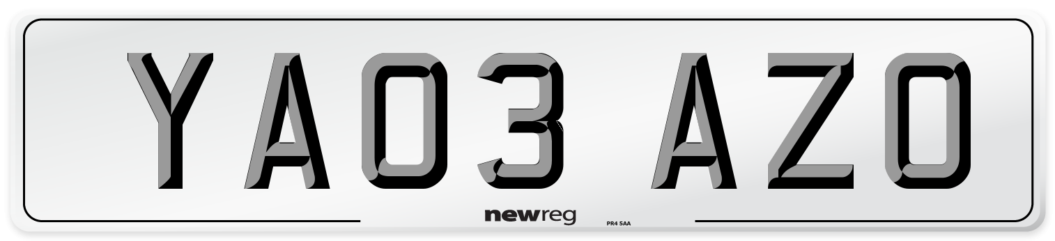 YA03 AZO Number Plate from New Reg